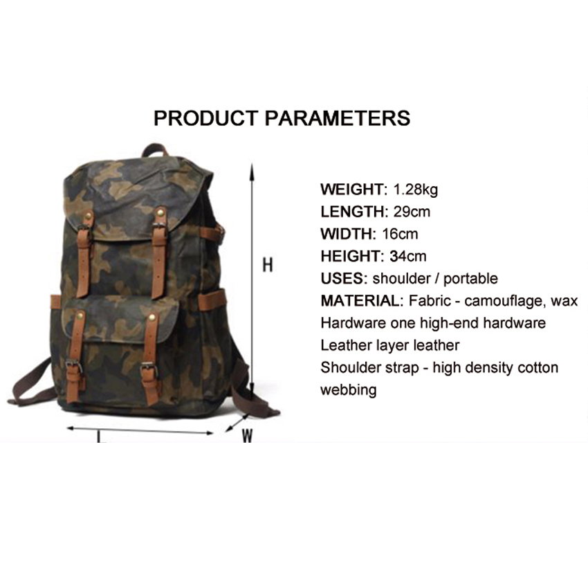 waterproof camouflage waxed canvas school backpack bag 