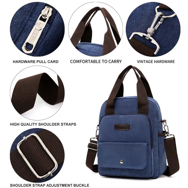 Functional daily vintage canvas backpack messenger hand bag 