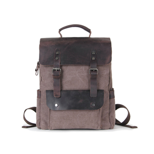 Travel Genuine Leather Backpack Canvas Bag with Zip