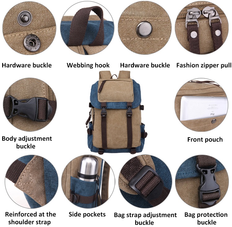 male Khaki Canvas Backpack for laptop