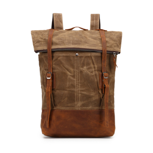 Waterproof Waxed Leather Durable School Backpack Canvas Bag