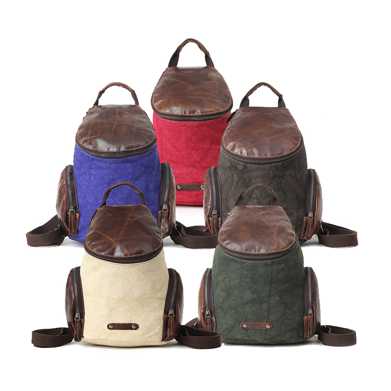 Unisex leather retro school travel backpack canvas bag 