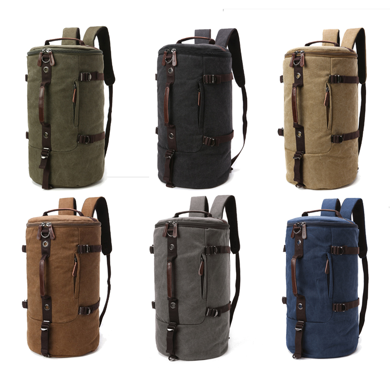 Custom Cylinder Leather Backpack Canvas Bag For Men