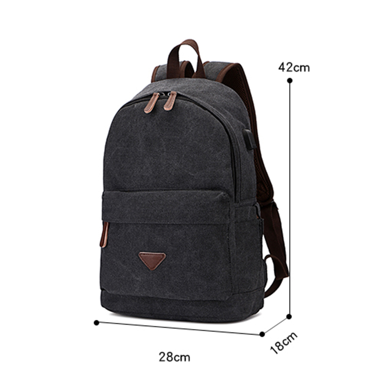 Unisex School Travel Backpack Canvas Bag With USB 