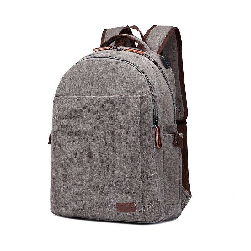 Washed Academy USB Grey Backpack Canvas Bag For Youth