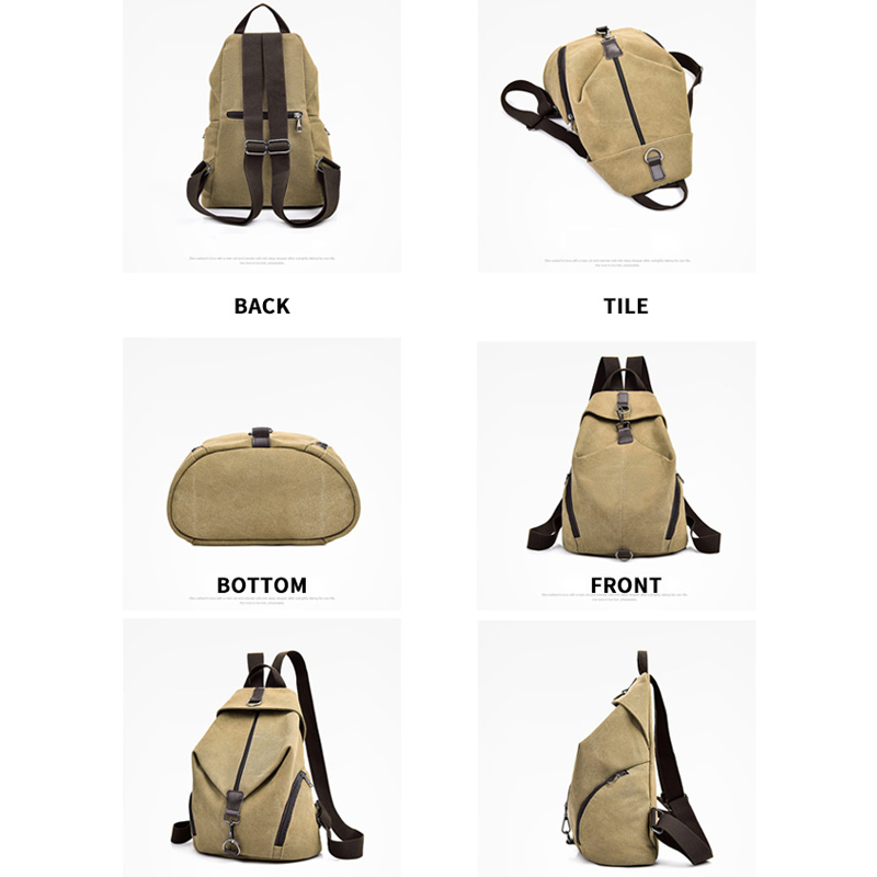 Simple school casual vintage canvas women backpack bag 