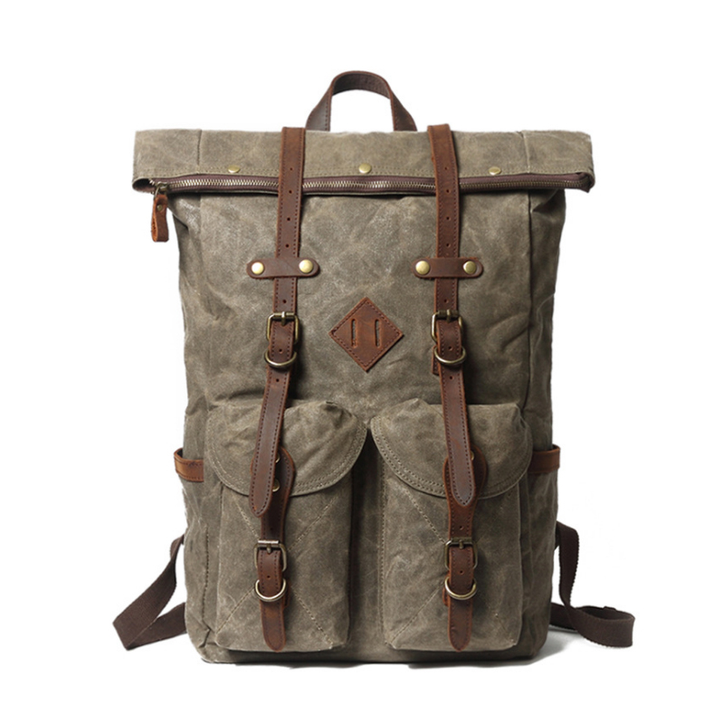 vintage bagpack waterproof waxed canvas leather backpack bag 