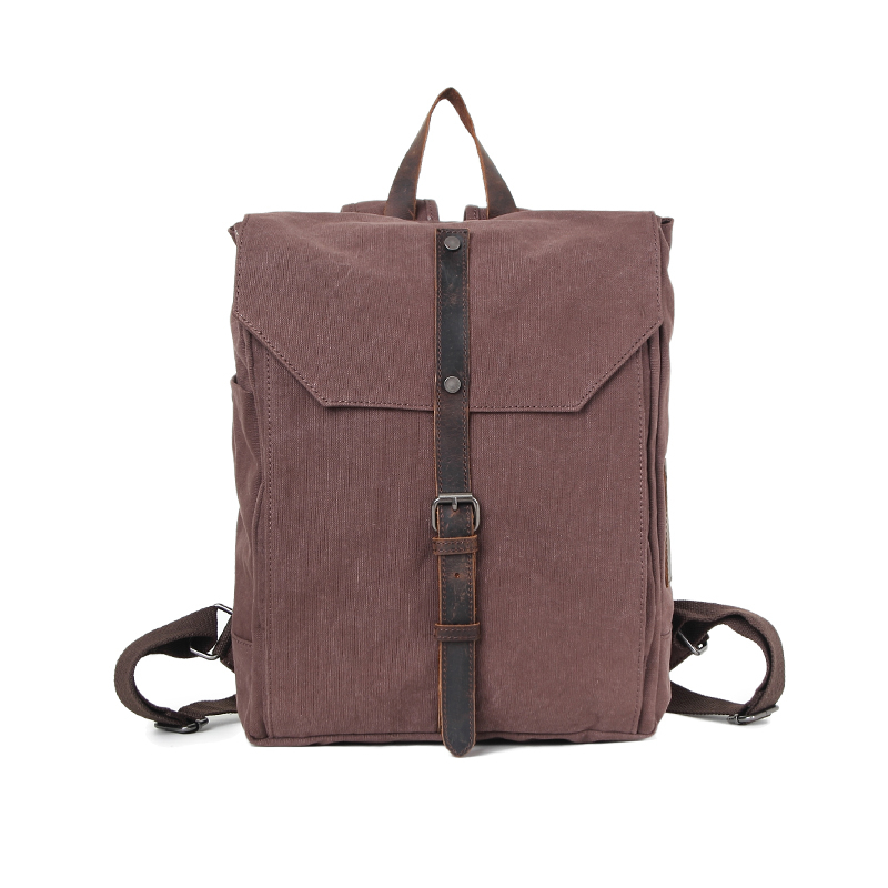 Custom plain mens canvas genuine leather backpack bag 
