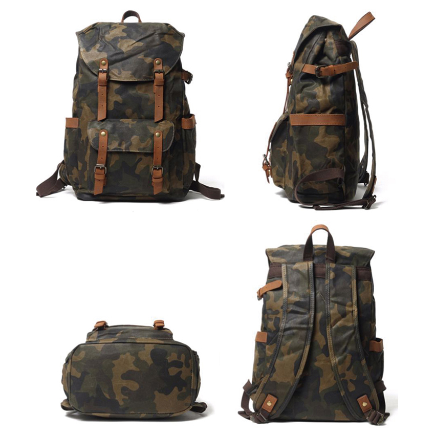 waterproof camouflage waxed canvas school backpack bag 