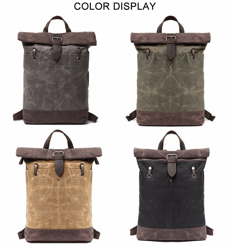 Custom vintage canvas waxed leather backpack bag for men