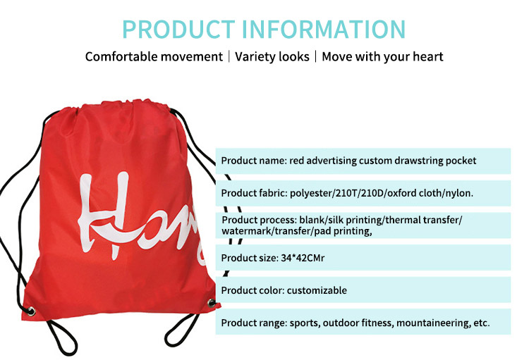 Polyester sports training advertising backpack drawstring custom bag 